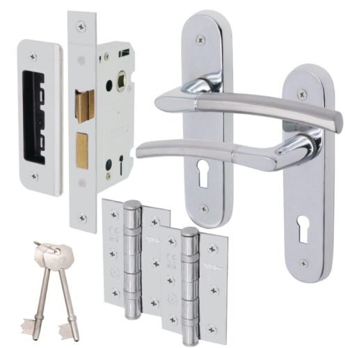 Chrome Door Handles Internal Lever Backplate Bathroom Latch Lock DUO FINISH